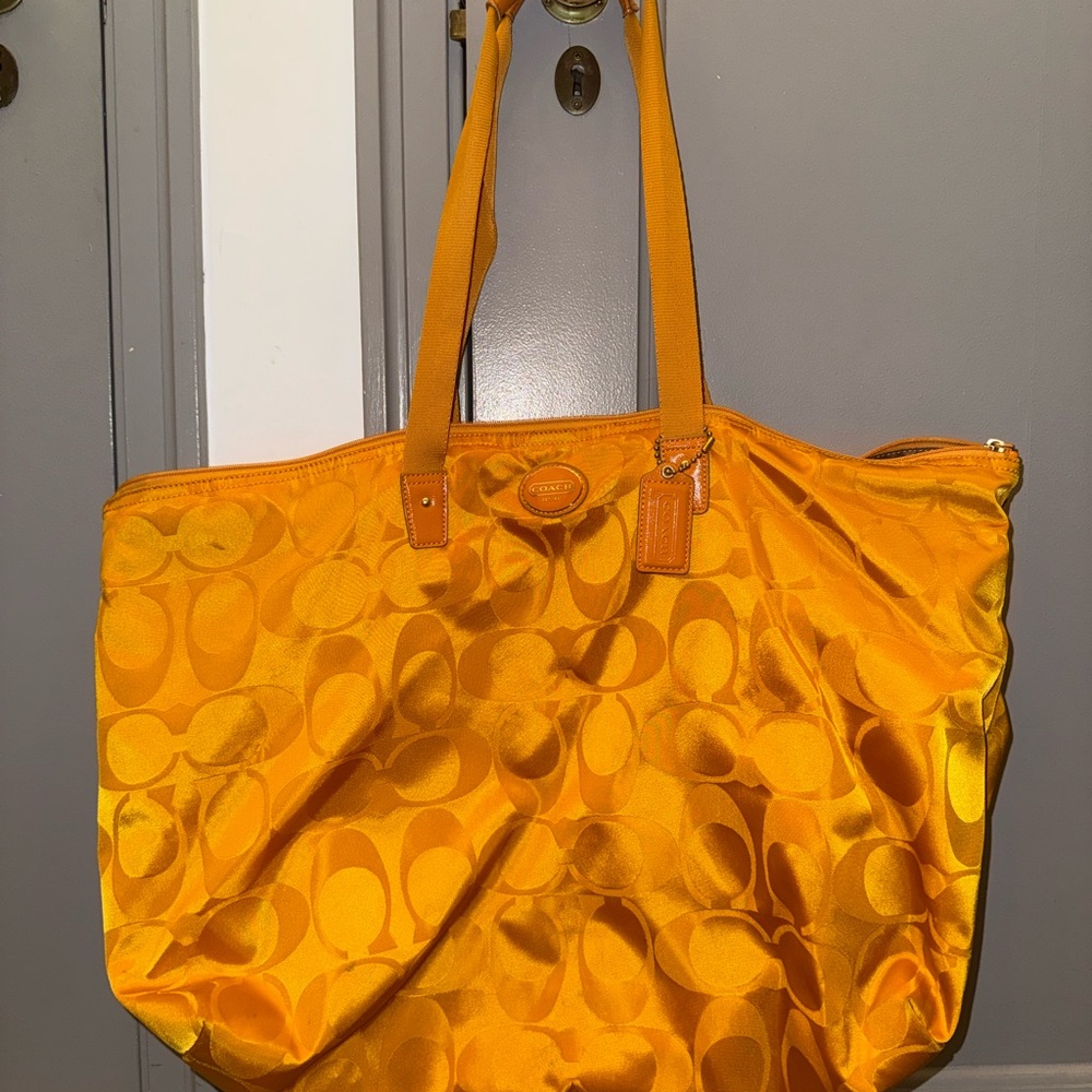 Coach Signature Nylon Orange Tote Bag Weekender